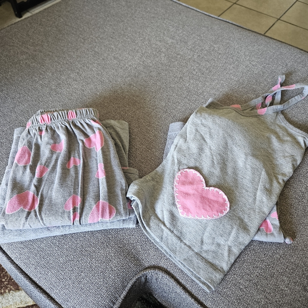 Jolie Intimates Gray and Pink Heart Pajama Set